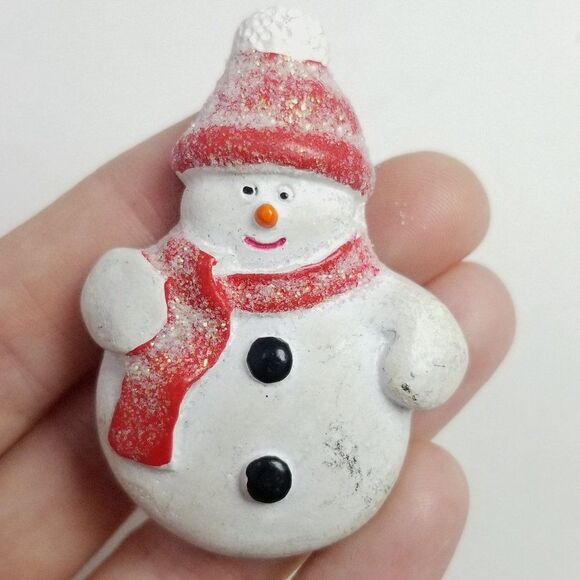 Vintage Snowman in Red Hat and Scarf, Frosty Winter Snow Holiday Estate - Picture 5 of 6